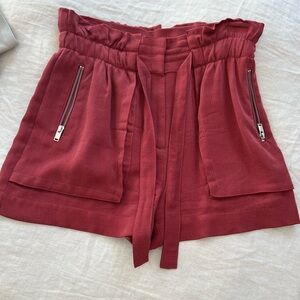 Zara High Waist Red Shorts with Zipper Details